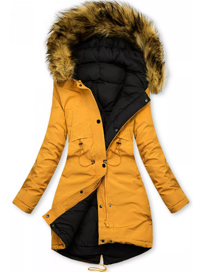 Women's double-sided quilted hooded jacket with warm plush lining