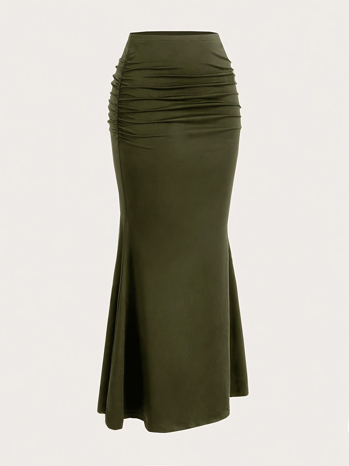 High-waisted ruched midi skirt with flared hem for women