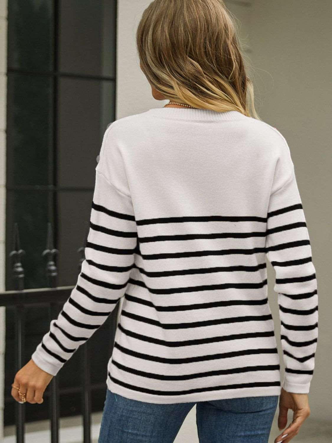 Lindiwe - button striped pullover sweater