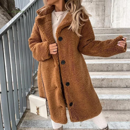 Women's elegant long coat with lapel collar