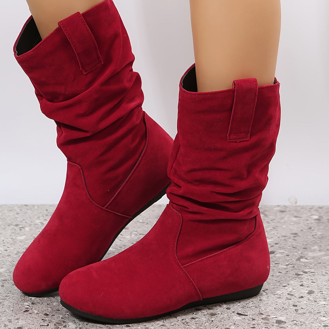 Women's suede mid-calf flat boots