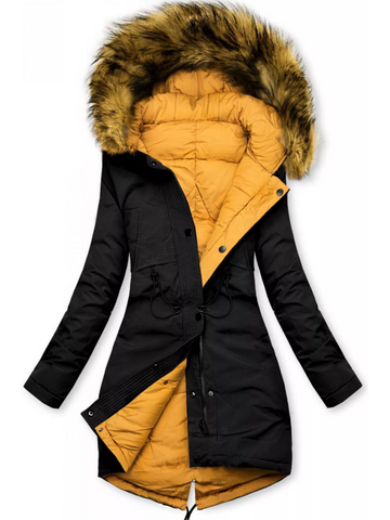 Women's double-sided quilted hooded jacket with warm plush lining