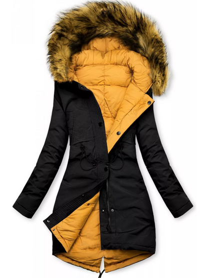 Women's double-sided quilted hooded jacket with warm plush lining