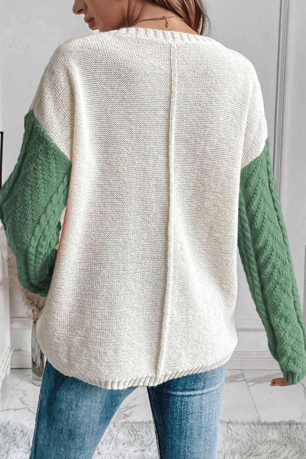 Women's casual patchwork pullover knitted sweater with pockets