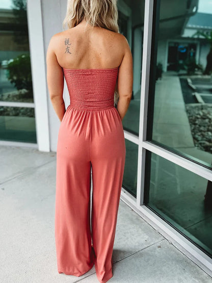 Women's strapless orange jumpsuit