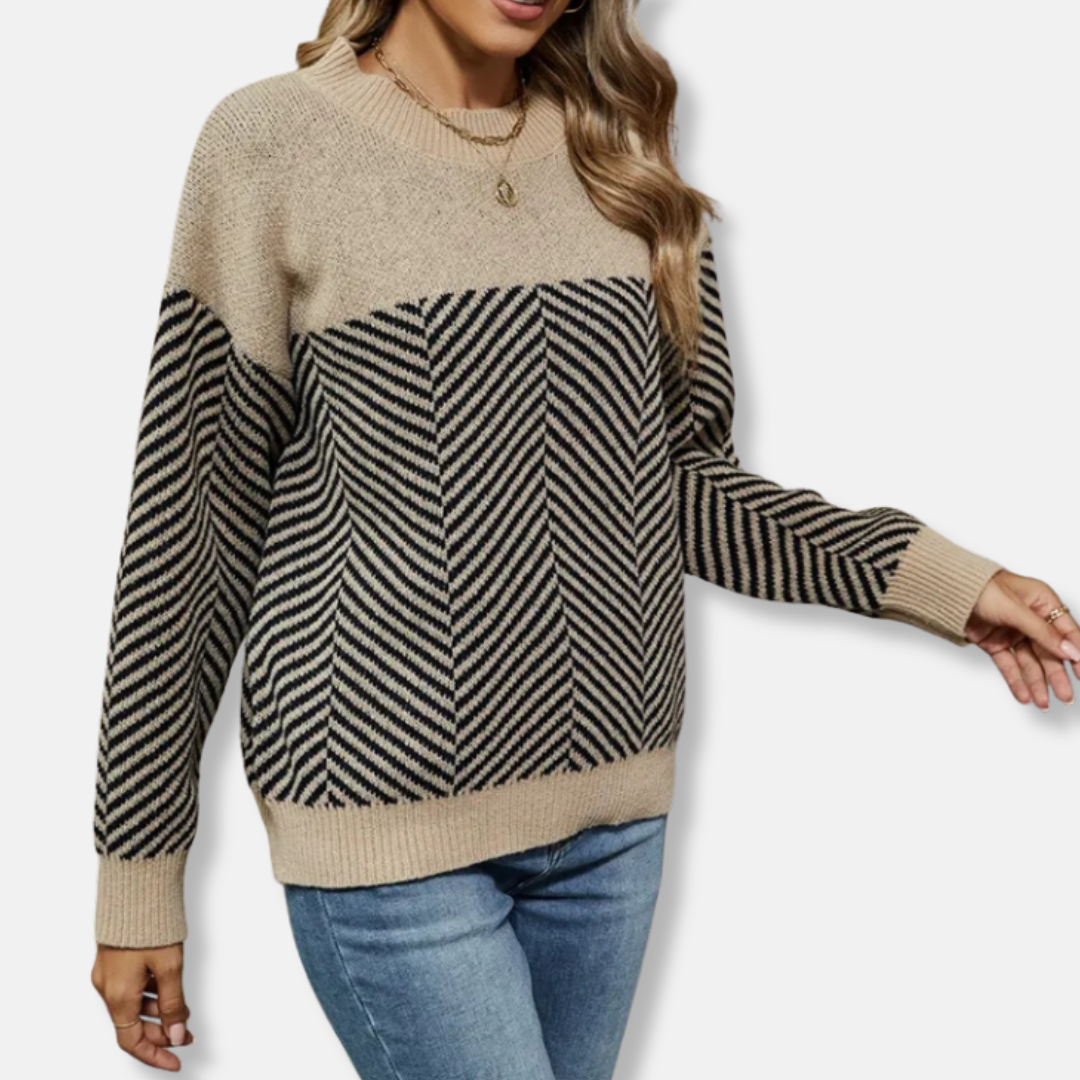 Wool Blend Chevron Knit Relaxed Fit Sweatshirt 