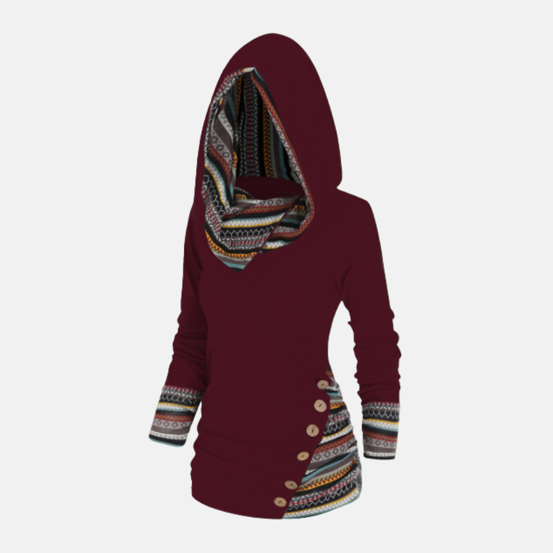 Knit Tribal Pattern Fitted Hooded Top