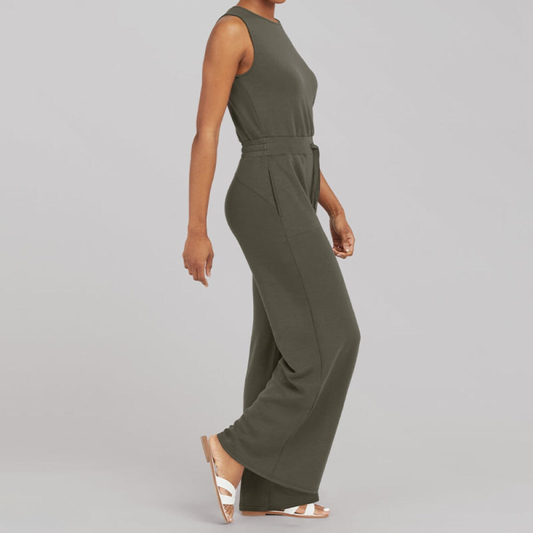 Women's Two-Piece Set - Sleeveless Fitted Top & Wide-Leg Pants - High Waist Adjustable Fit