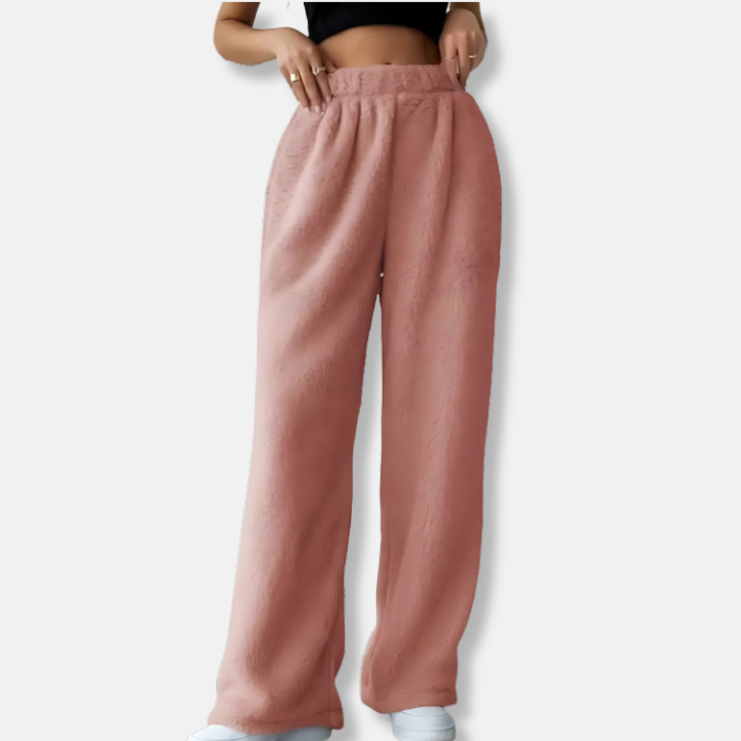 Women’s Casual Pants – Plush Soft Feel – High Waist – Wide Leg – Elastic Waistband
