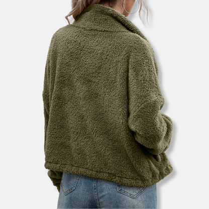 Sienna Fleece Cropped Relaxed Fit Jacket | Collared Long Sleeve Jacket