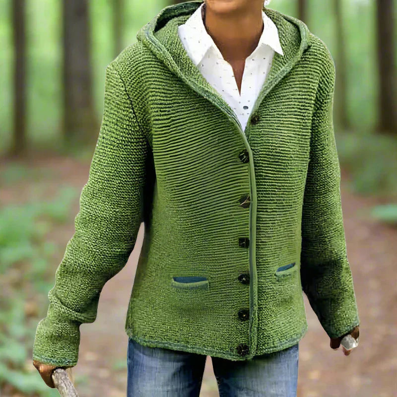 Relaxed Fit Hooded Knit Button Front Cardigan 