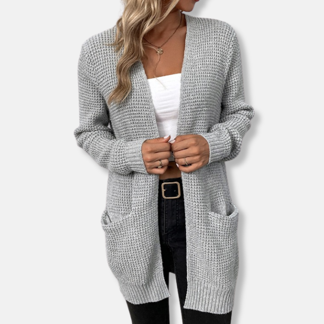 Waffle Knit Relaxed Fit Long Sleeve Cardigan 