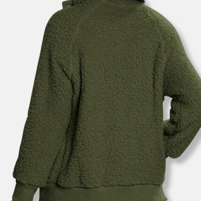 Isla Relaxed Fit Fleece Jacket | Stand Collar Button Front Jacket