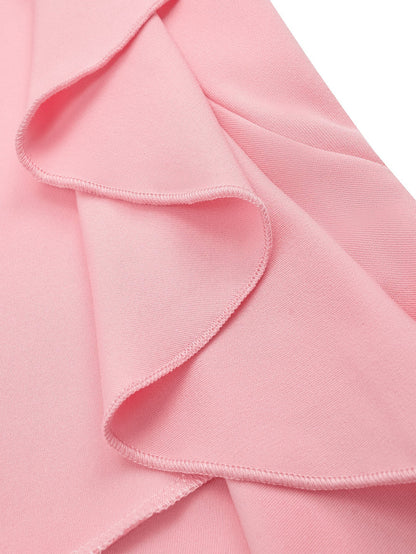 Women's Asymmetrical Ruffle Dress - Sleeveless V-Neck - Fitted Waist Elegant Style