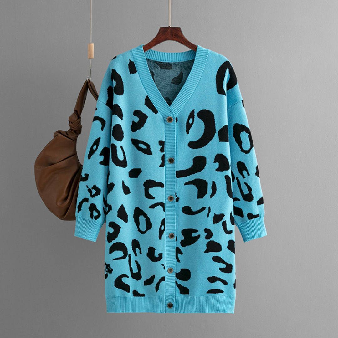 Women's button-up leopard print sweater