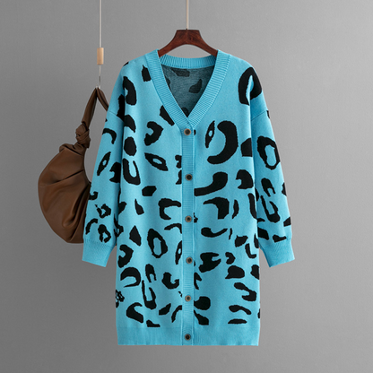 Women's button-up leopard print sweater