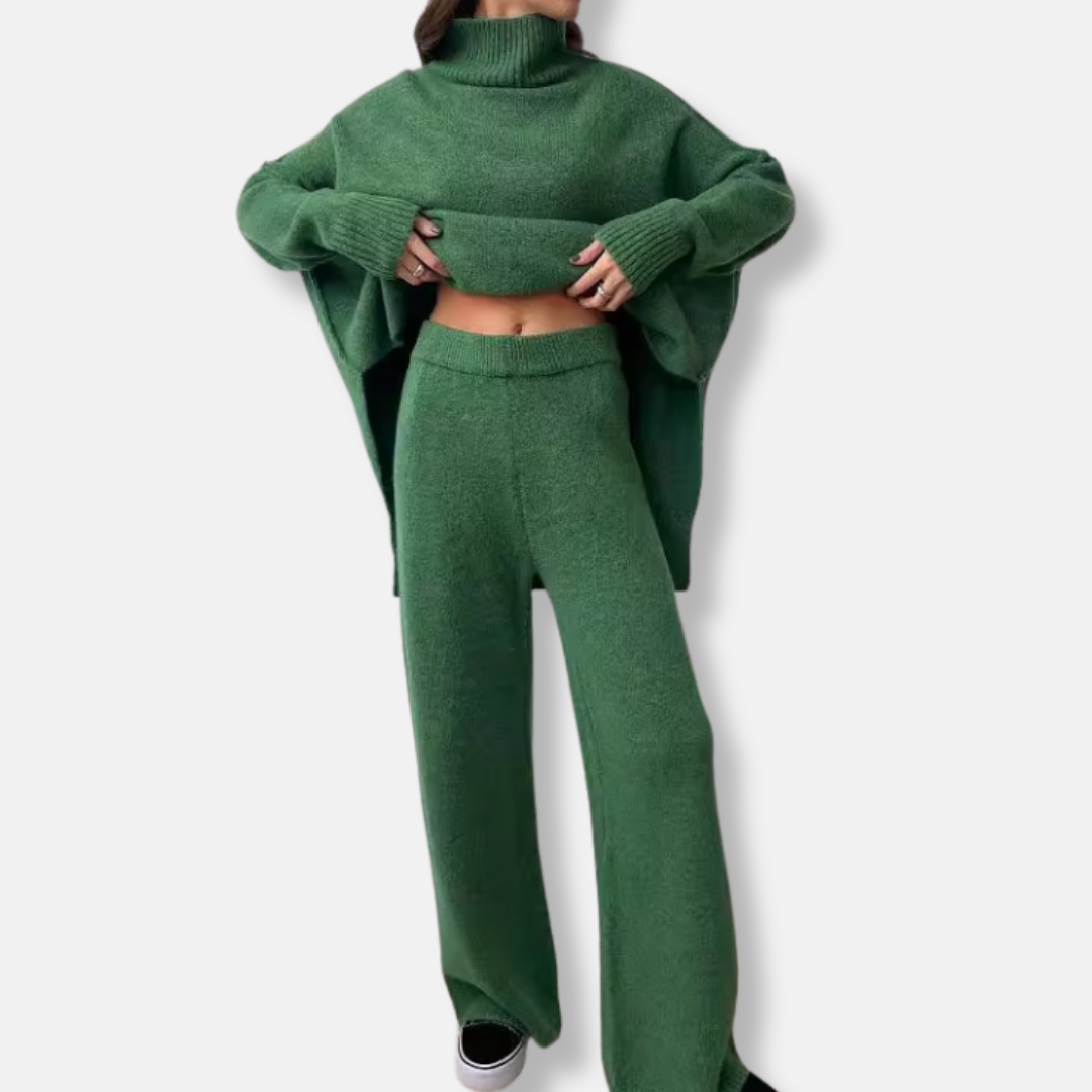 Two-Piece Chunky Knit Oversized Wool Sweater Suit Set 