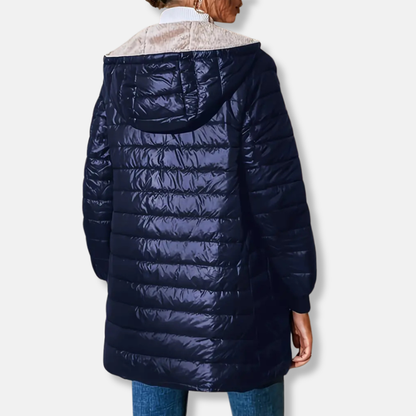Amelia Hooded Quilted Puffer Jacket | Reversible Relaxed Fit Jacket