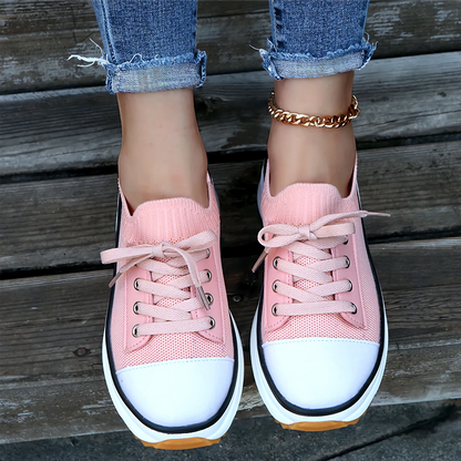 Women’s Sneakers – Soft Knit Upper – Platform Sole – Lace-Up Breathable Fit
