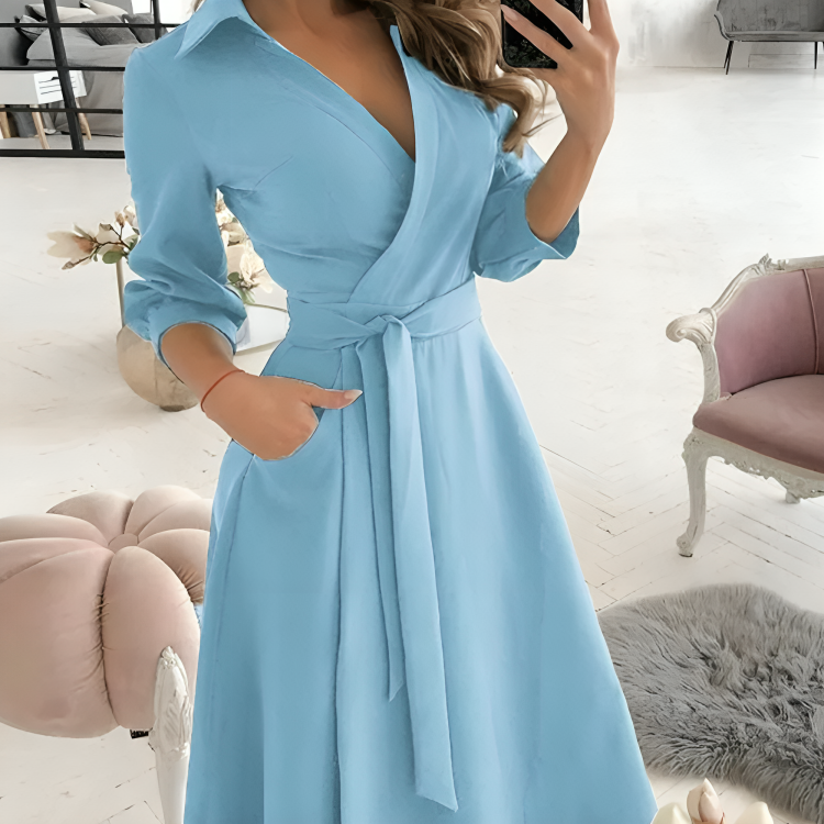 Alina - Elegant dress with long sleeves and V-neck for women