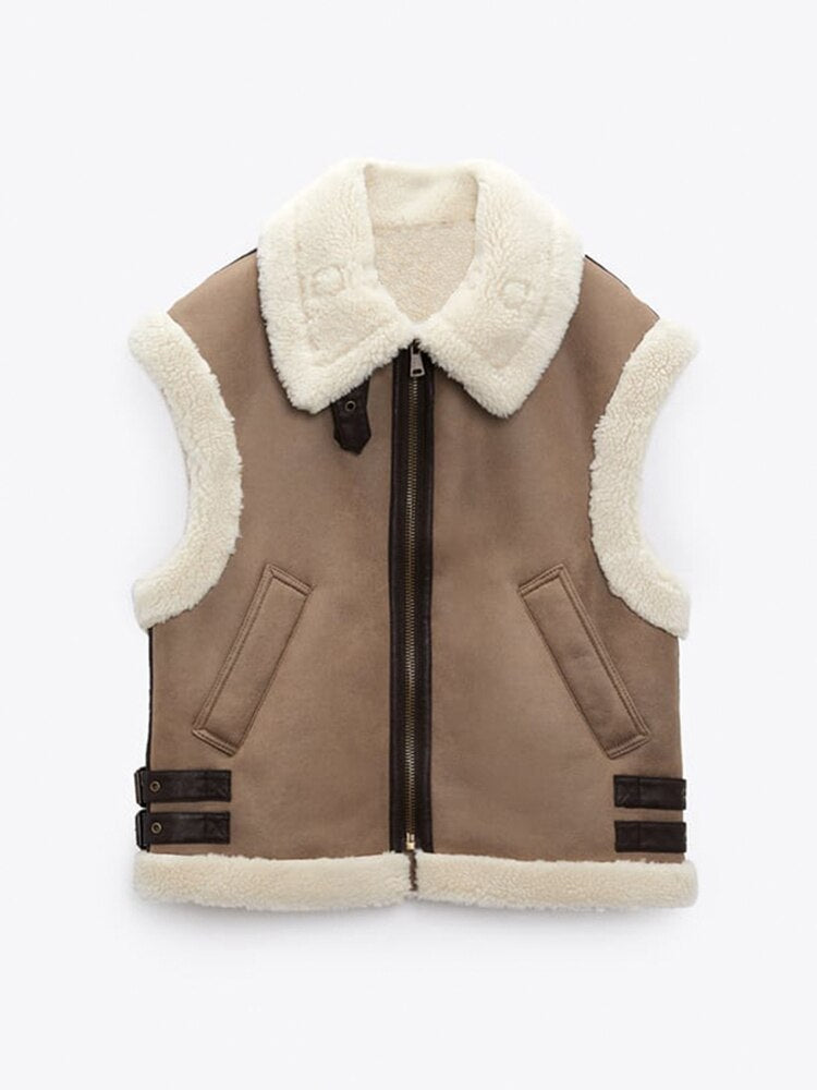 Women's brown fur lapel vest