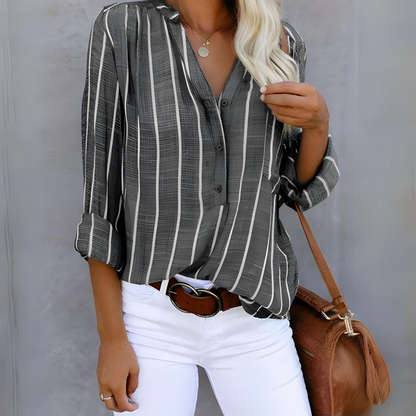 Women's striped loose button-down shirt
