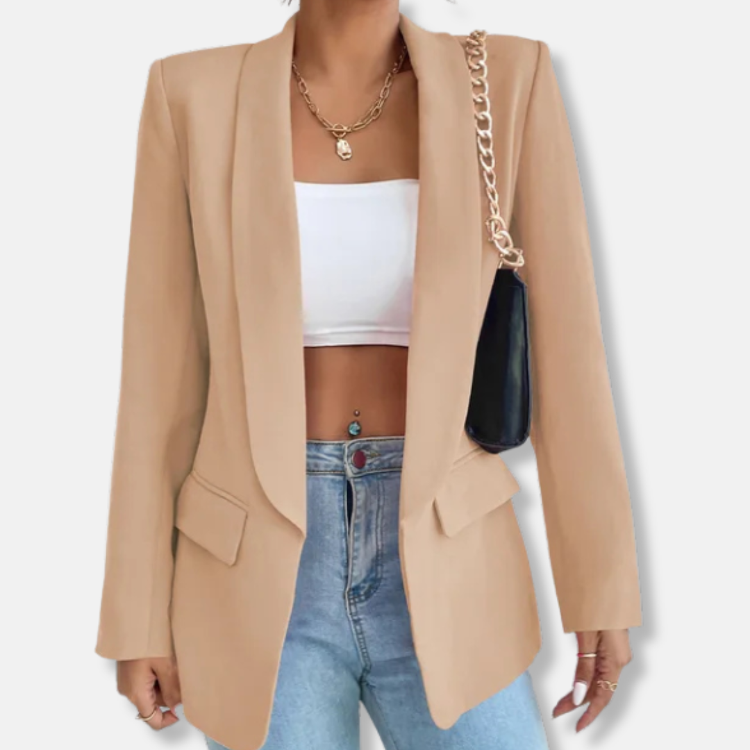 Isla Longline Blazer | Notch Lapel Flap Pockets Blazer