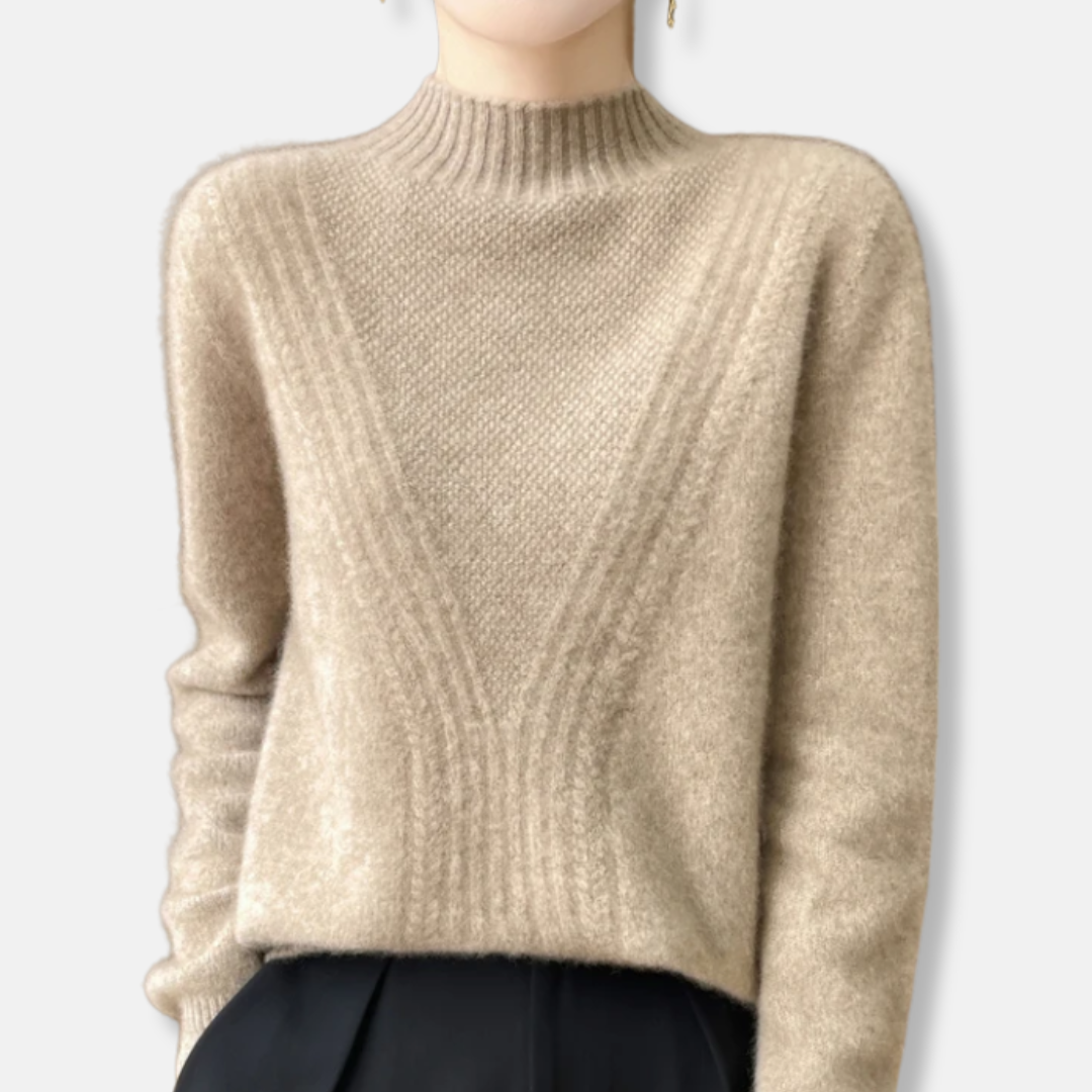 Wool Blend Relaxed Ribbed Knit Pullover Sweater 