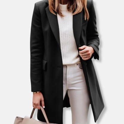 Olivia Wool Trench Coat | Collared Mid-Thigh Coat