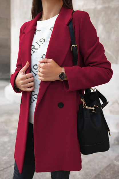 Women's Wool Blend Coat - Tailored Fit - Double-Breasted with Notched Lapels