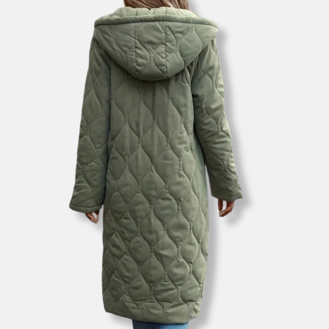 Sienna Quilted Hooded Jacket | Relaxed Fit Knee-Length Jacket