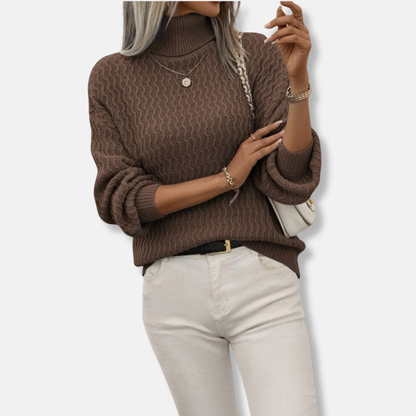 Women’s Sweater - Knit Blend - Turtleneck Collar - Balloon Sleeves