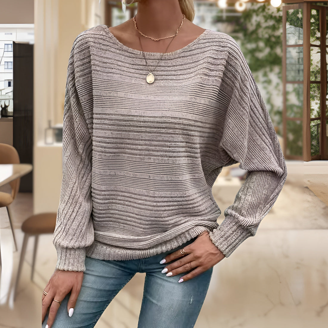 Women's cozy sweater with striped