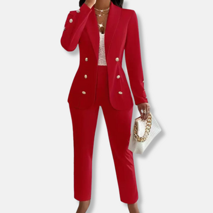 Women’s Two-Piece Pants Set – Slim Fit Blazer with Shawl Collar – Straight Leg Trousers