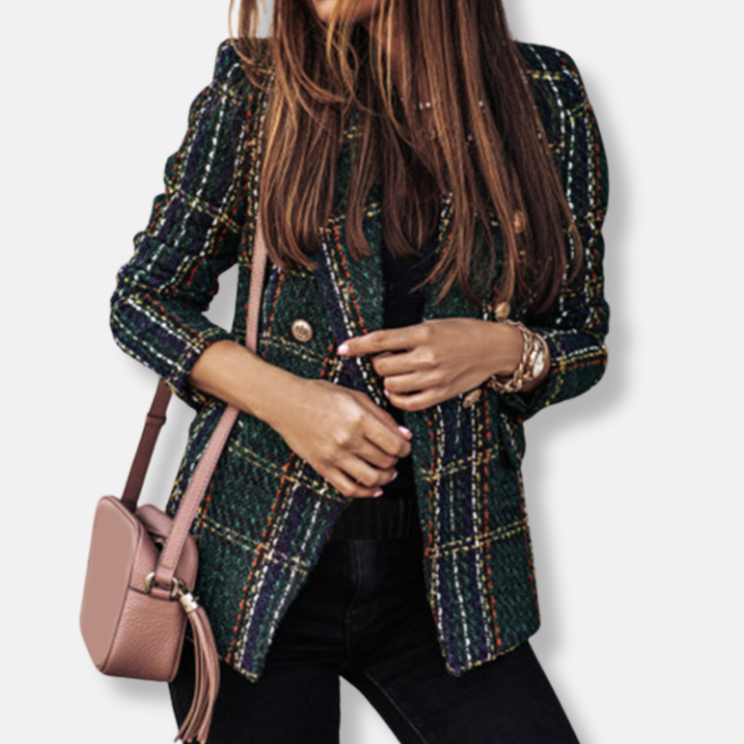 Olivia Wool Double-Breasted Blazer | Tailored Check Blazer