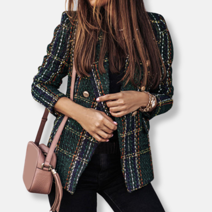 Olivia Wool Double-Breasted Blazer | Tailored Check Blazer