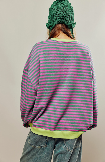 Women's striped color block loose sweatshirt