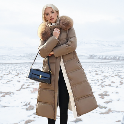 Women's long padded long coat with belt