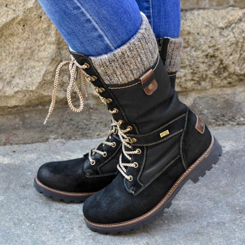 Lace-up knee-high combat boots for women
