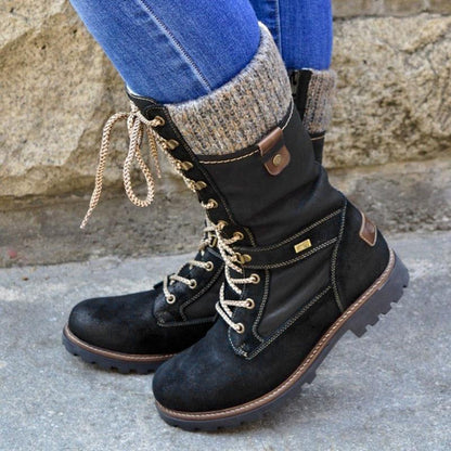 Lace-up knee-high combat boots for women