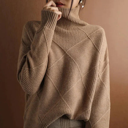 Women’s Pullover Sweatshirts – Wool Blend – Oversized Fit – High Neck Ribbed Knit