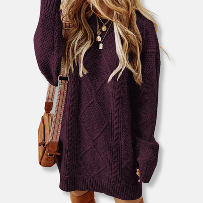 Women’s Sweatshirt – Cable Knit Wool – Loose Fit – Knee Length – Long Sleeve Casual Wear