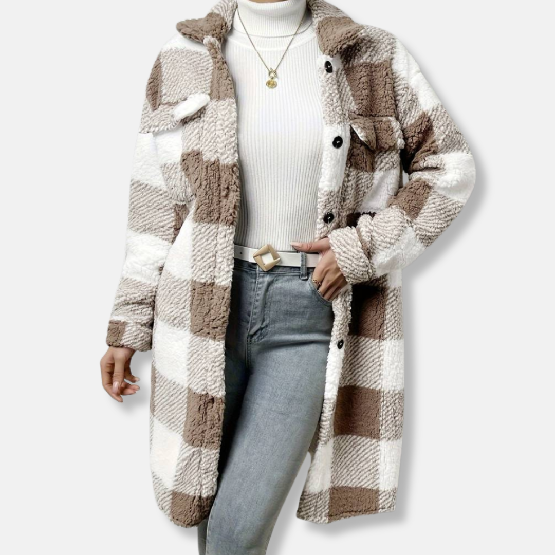 Isabella Fleece Check Shacket | Oversized Collared Shacket