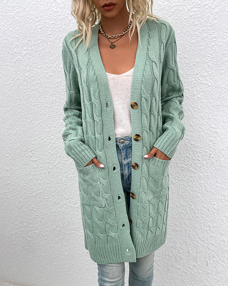 Twisted Button Long Cardigan Sweater