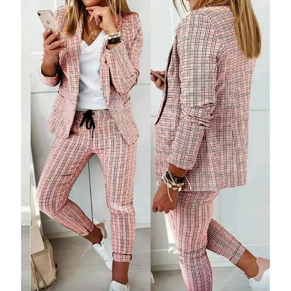 Women's single-breasted printed blazer and drawstring pants set