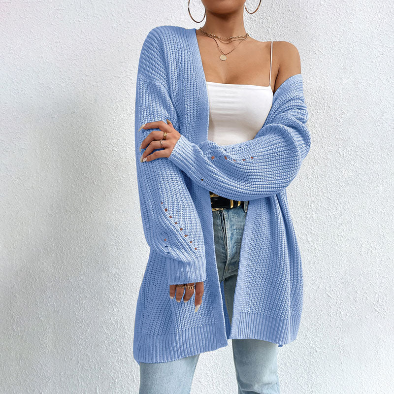 Open-front knit cardigan with relaxed fit for women