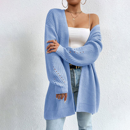 Open-front knit cardigan with relaxed fit for women