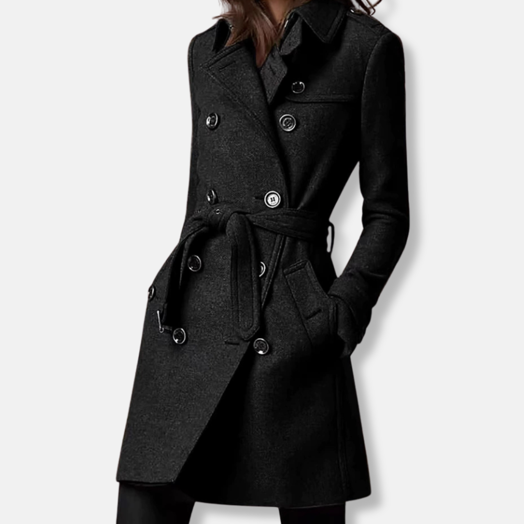 Wool Blend Slim Fit Double-Breasted Coat 