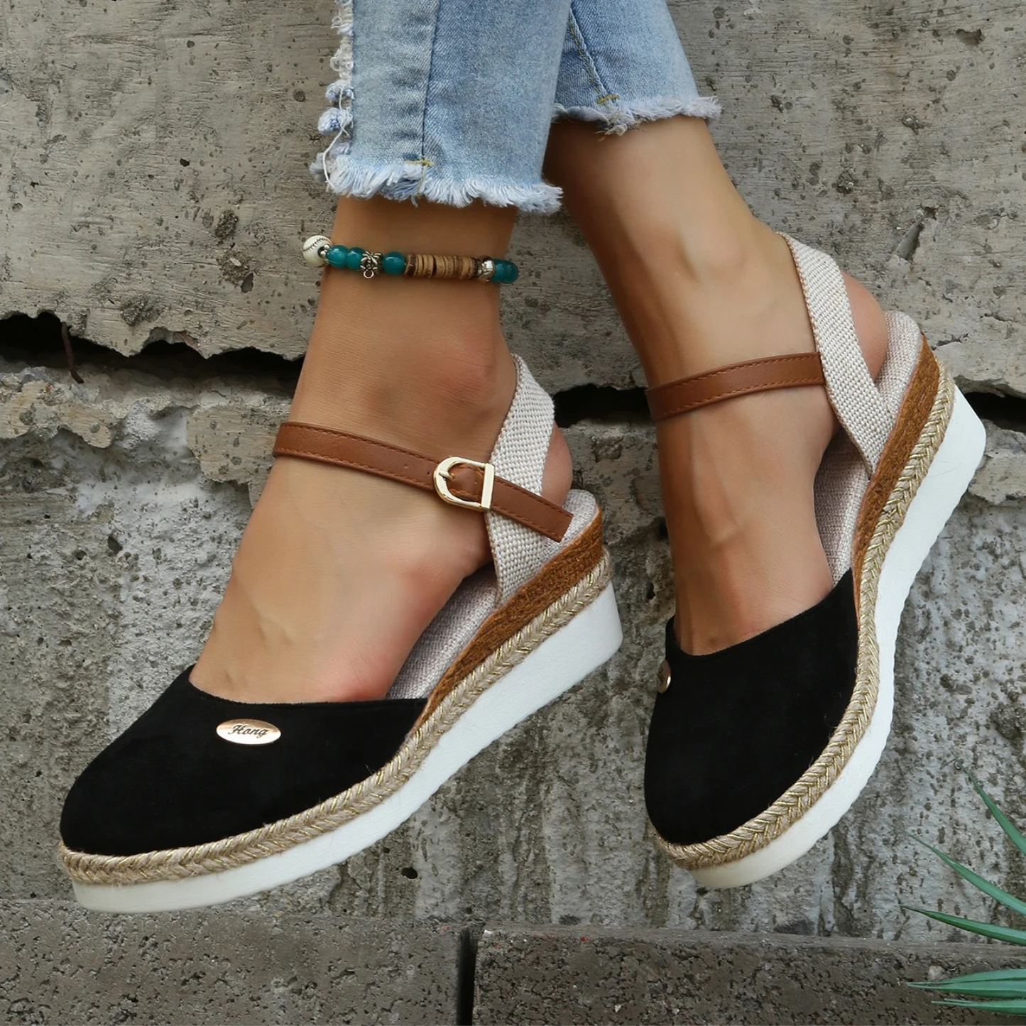 Women's Espadrille Wedge Sandals - Closed Toe - Slingback Strap - Adjustable Buckle