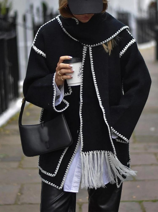Loose Woolen Tasseled Scarf Jacket